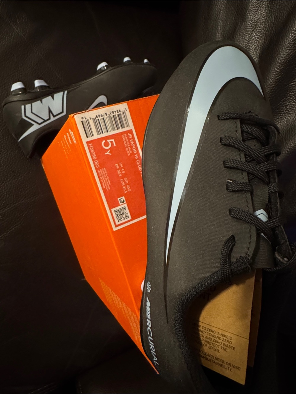 Nike Men's Black with Light Blue Swoosh Soccer Cleats